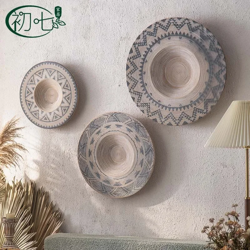 Morocco Hand Painted Wall Decoration Painting Living Room Sofa Background Wall Disc Bamboo Weaving Antique Wall Art Decor