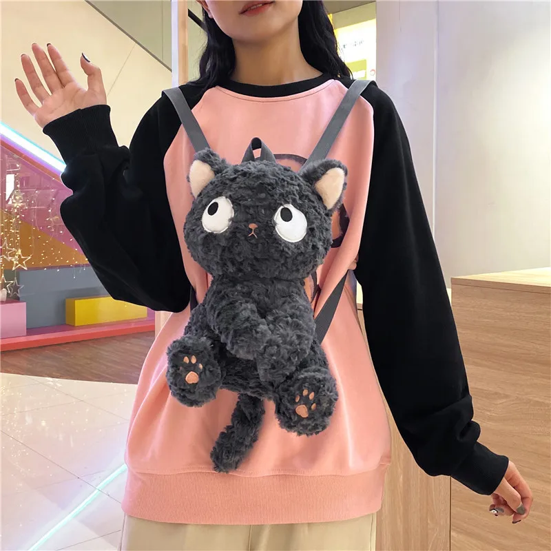 Kawaii Black Cat Plush กระเป๋าเด็กกระเป๋านักเรียนแมวแมวดํากระเป๋าการ์ตูนกระเป๋าเป้สะพายหลัง Little Cat ตุ๊กตากระเป๋าเป้สะพายหลังเด็กของขวัญวันเกิด