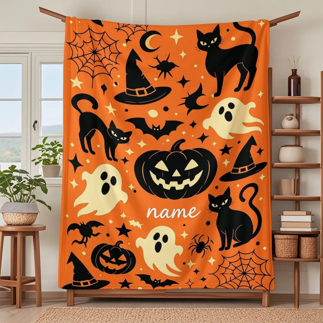 1 Piece Custom Name Halloween Personalized Flannel Blanket - Ideal Gift for Christmas, Halloween, Birthdays, and Anniversaries,