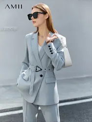 Amii minimalismo Blazer primaverile giacca da donna Casual a vita alta pantaloni larghi Office Lady Business Women venduti Blazer 12240079