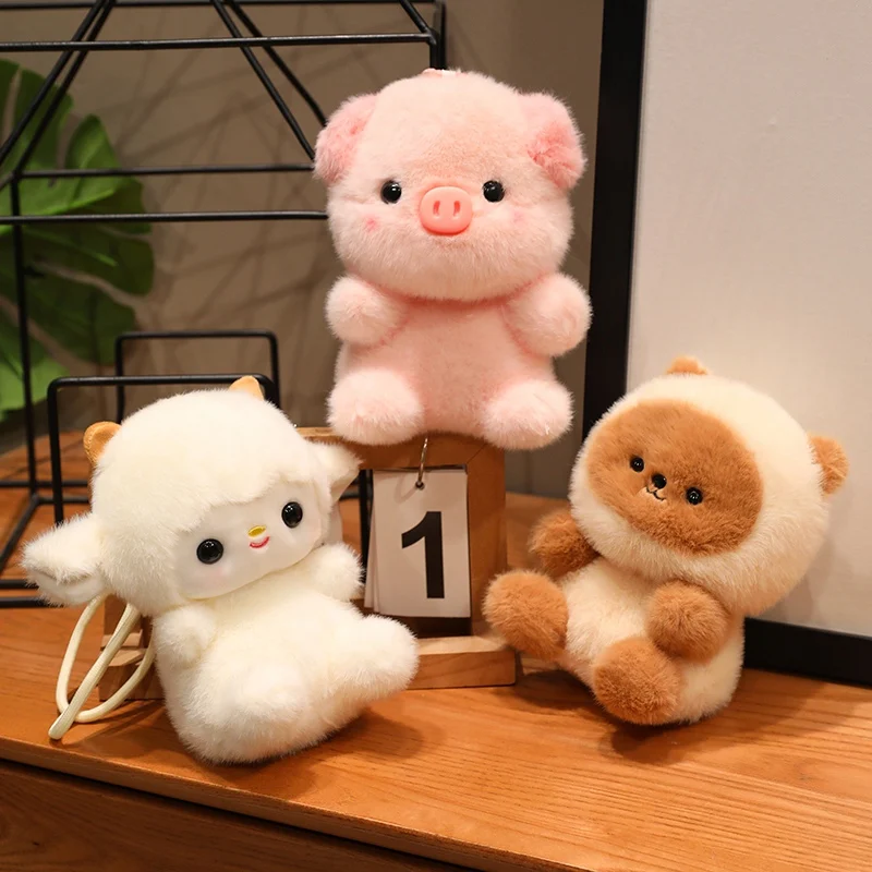 Lovely Penguin Sheep Chicken Dog Siamese Cat Plush Keychains Pendant Girls Backpack Phone Plush Keyring Small Table Companion