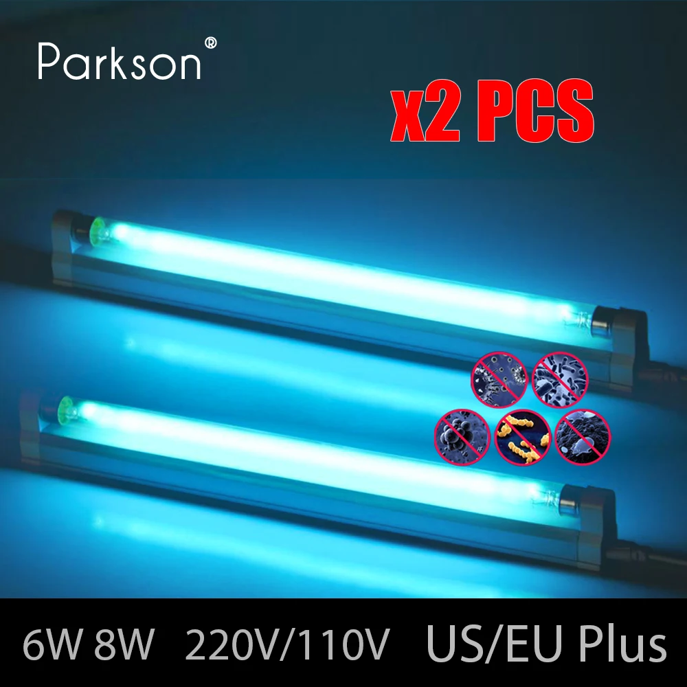 2 Stück UV-Sterilisatorlampe, AC 220 V, 110 V, 8 W, 6 W, Sterillampe, Desinfektionsmittel, Desinfektion, T5-Röhrenlampe, UVC, bakterizide Quarzlampe