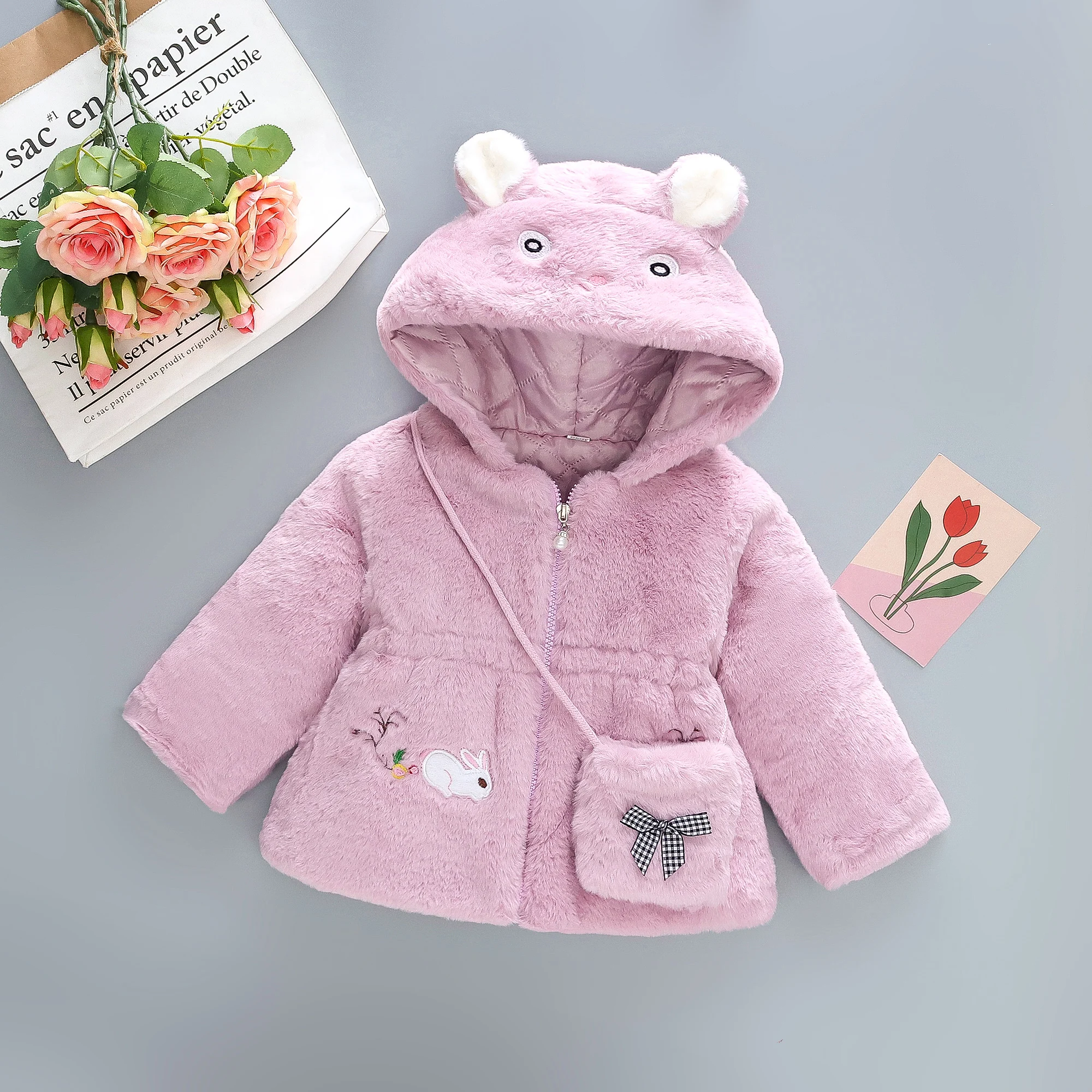 Baby Girl Clothes Cute Rabbit Ears Plush Baby Jacket Autumn Winter Warm Hooded Girls Coat Christmas Little Princess Outerwear