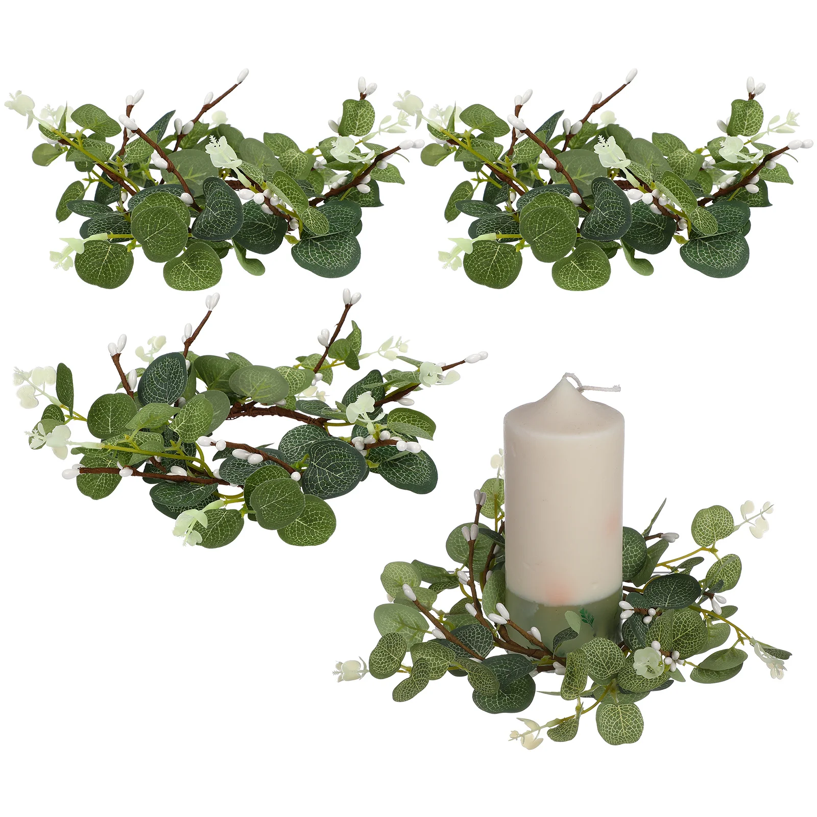 

4pcs Realistic Eucalyptus Wreath Small Ring For Table Decor Diy Craft Party Wedding Home Decoration Accessory