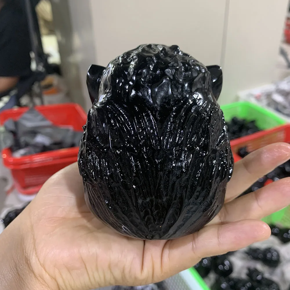 Custom Black Obsidian 10cm Wolf Skull Figurine - Hand-Carved Crystal Statue for Home Decor, Reiki Healing Stone & Unique Gift