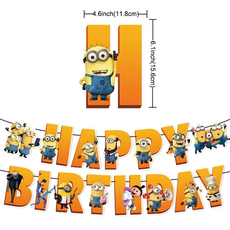 Minions Kawaii Cartoon Theme Party Decoration Birthday Banner Balloon Pull Flag Birthday Scene Layout Supplies Children's Gifts