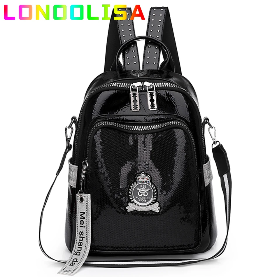 Fashion Women Sequins Backpack 3 In 1 Lady Bookbag for Girls Female Travel Bagpack Shopper Shoulder Bag Large Capacity Rucksack