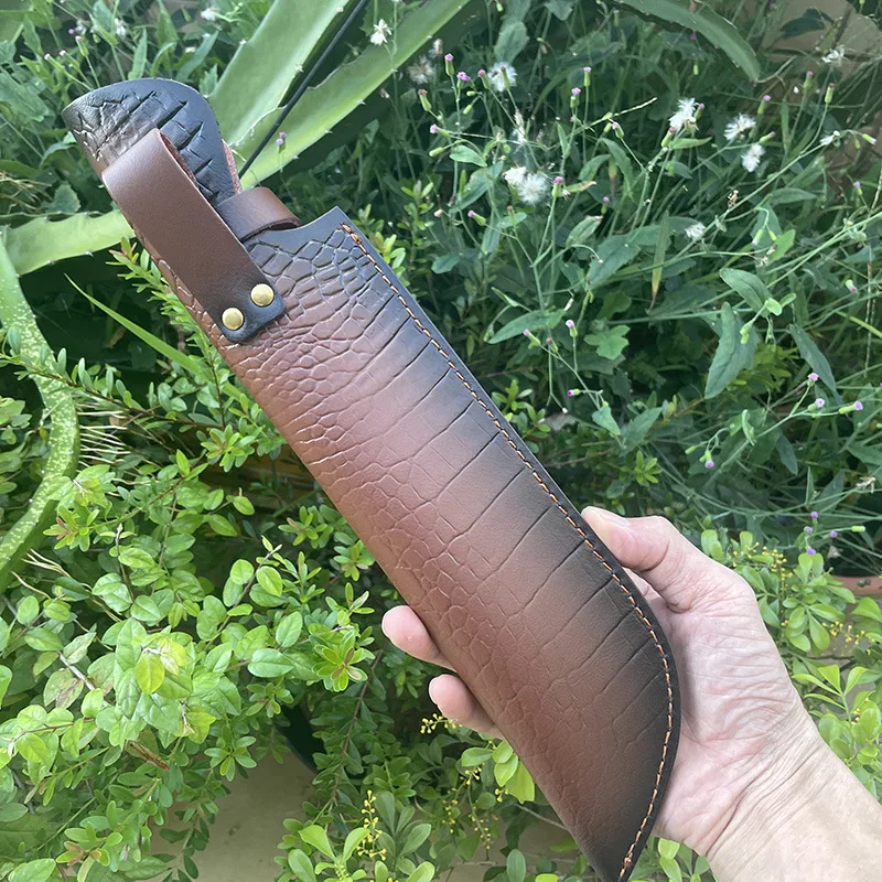 캠핑 나이프 케이스 사냥 홀스터, 벨트 버클 포함, 35cm 고정 블레이드 칼집, 엠보싱 소가죽, 두 번째 레이어 가죽