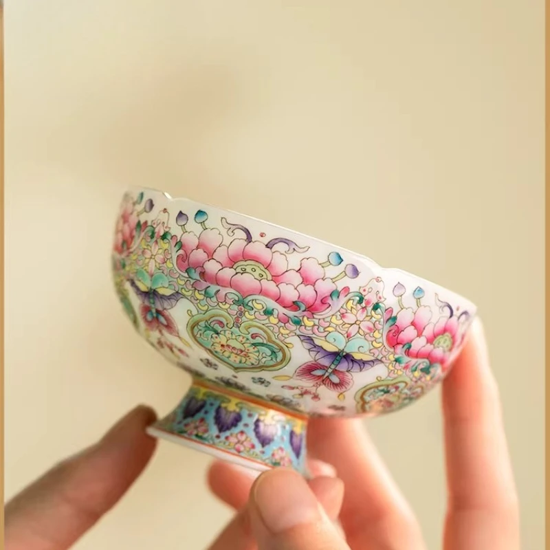 

Jingdezhen hand-painted enamel color, high foot cup master cup