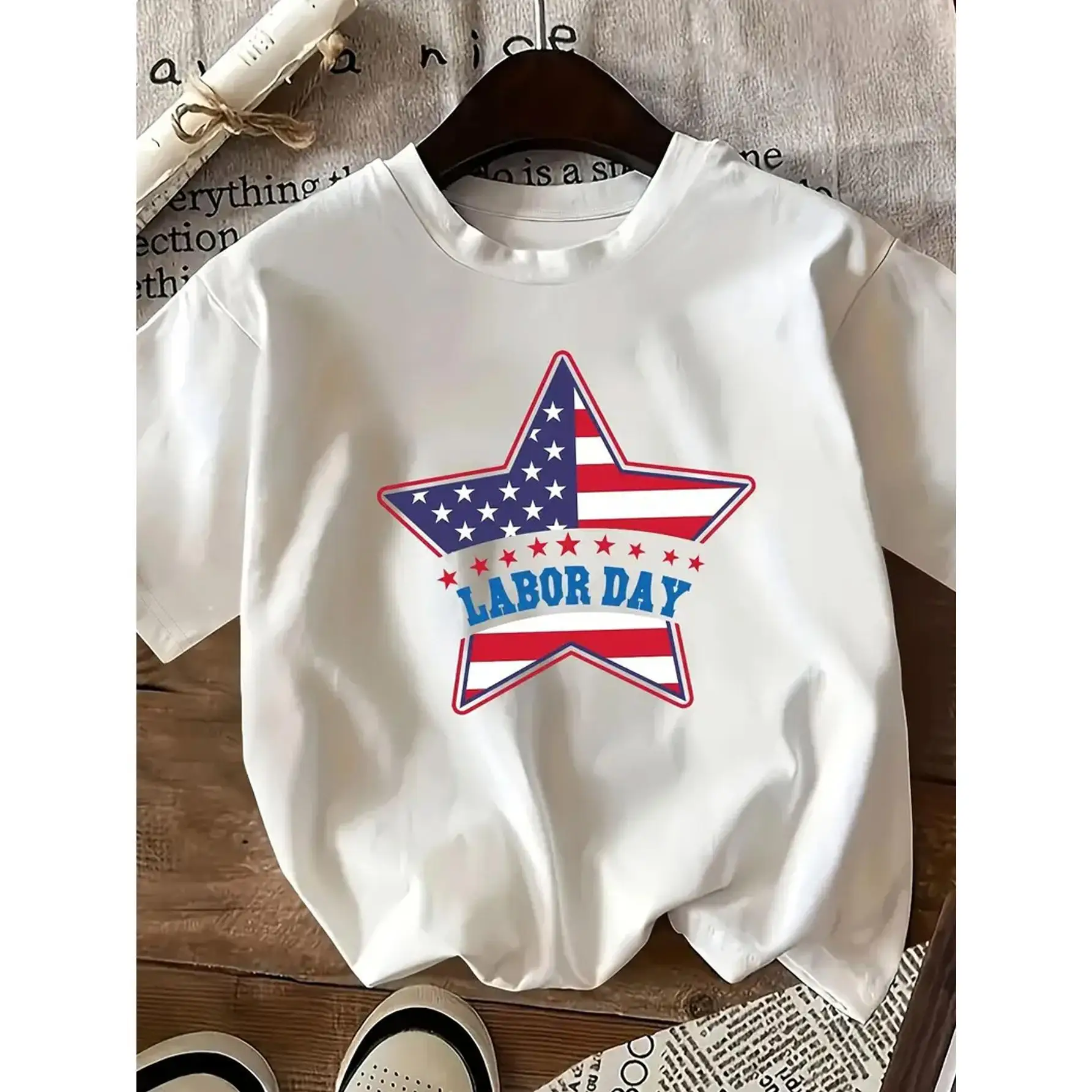 

Men Women Labor Day T-Shirt American Flag Star Print Pullover Patriotic Holiday Casual Short Sleeve Top