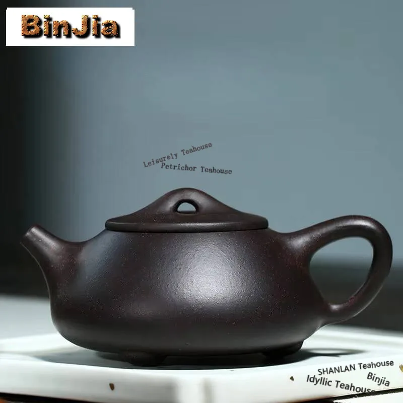 

240ml Aesthetic Yixing Purple Clay Teapot Famous Master Handmade Stone Scoop Pot Raw Ore Black Gold Mud Kettle Zisha Teaset Gift