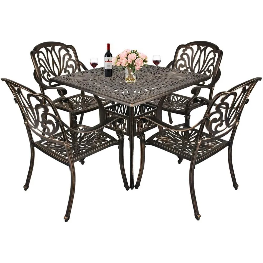 5-piece Outdoor Furniture Restaurant Set, Including 4 Chairs and A Square Table with Umbrella Holes,vintage Style Restaurant Set