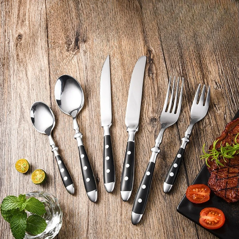 1PCS Black Home Western Steak Fork Spoon Tableware Ritual Sense Resin Handle