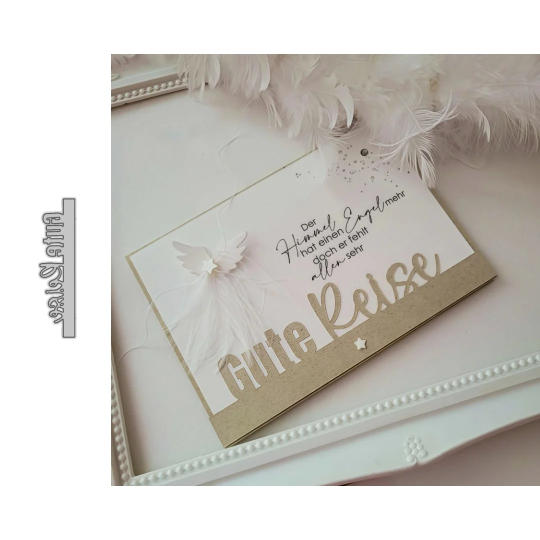 2026 Neue deutsche Phrase Brief Gute Reise Metall-Stanzformen für DIY Scrapbooking, Kartenherstellung, Schablonen, Prägung, Handwerk, Dekoration