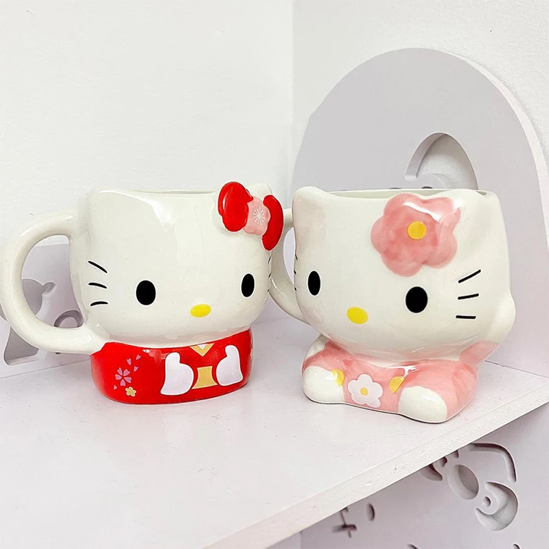 

Sanrio Kawaii Hello Kitty Ceramic Mug Cup Anime Cartoon Sweet Fashionable Exquisite Good Looking Ins Style Sturdy Mini Water Cup