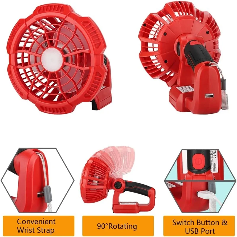 Handheld Fan for Milwaukee 18V Li-ion Battery Personal Fan with 300LM LED Lantern Function Camping Fan for Home, Work