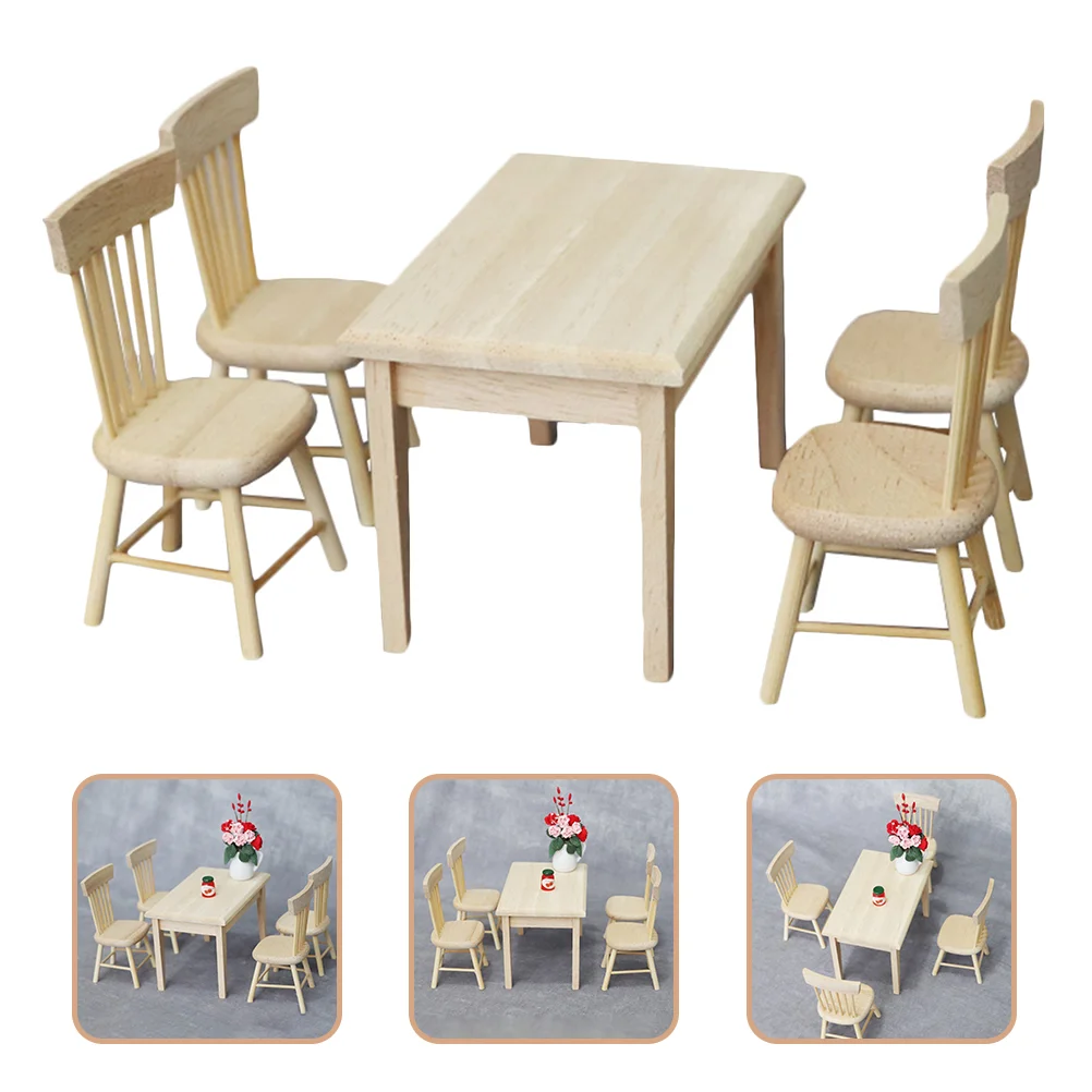 Mini muebles de decoración, juego de mesa y silla en miniatura, accesorios para casa pequeña, casa de muñecas, cocina, sillas de madera para modelo de juego