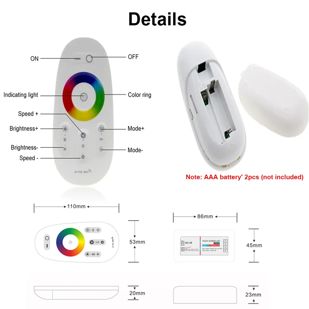 2,4G Радиочастотный пульт управления, контроллер управления яркостью RGBW, яркостью 2,4G, радиочастотный контроллер для зеркальной RGB-ленты