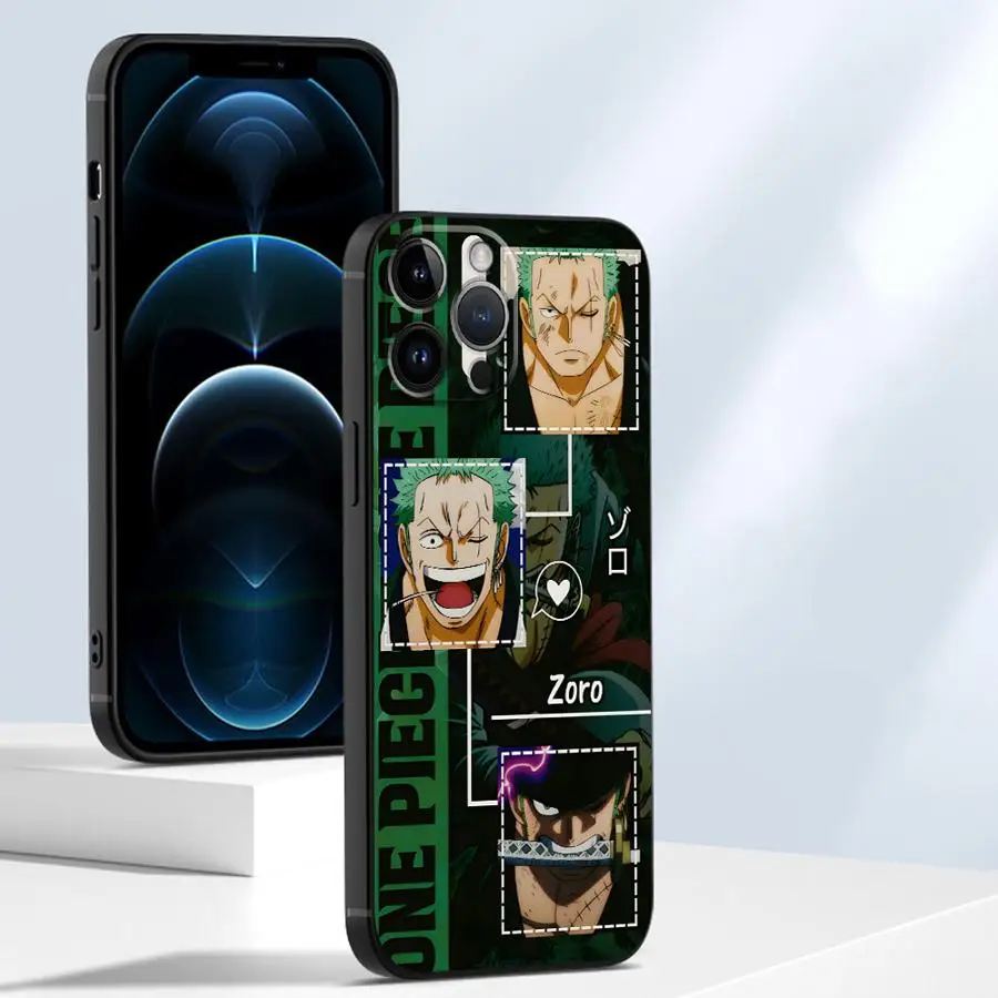 Funda para iPhone 7 8 13 12 11 17 Pro Max XS Max XR 17Air 15 16 14 Plus cubierta de teléfono suave negra de una pieza Luffy Zoro Art
