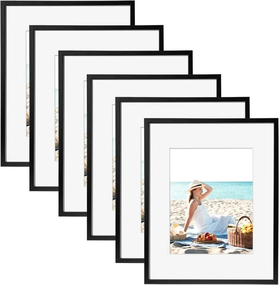 

Picture Frame Set of 6, Classic Picture Frames Display Pictures 11x14 with Mat or 16x20 Without Mat