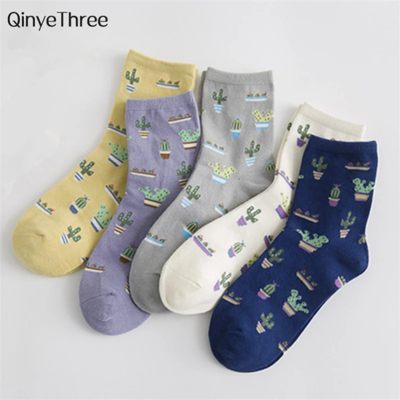 Girls Cartoon Plant Cactus Socks Comfortable Cute Cotton Casual Soft Sokken Warm Women Meias Dropship