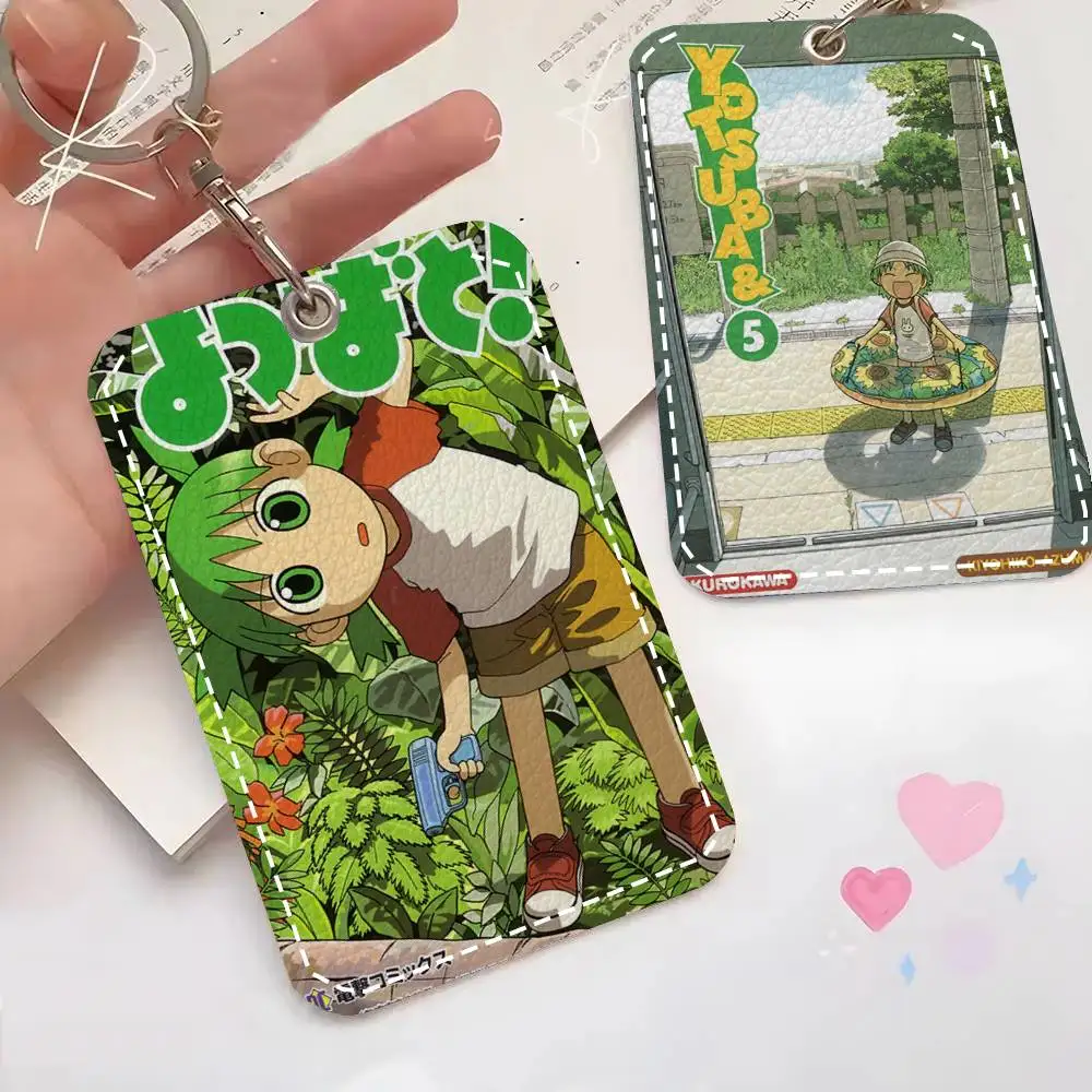 1pc Anime Y-Yotsuba Sweet Card Case Keychain Access Card Bag Key Tag Ring Leather Card Holder Key Ring Access