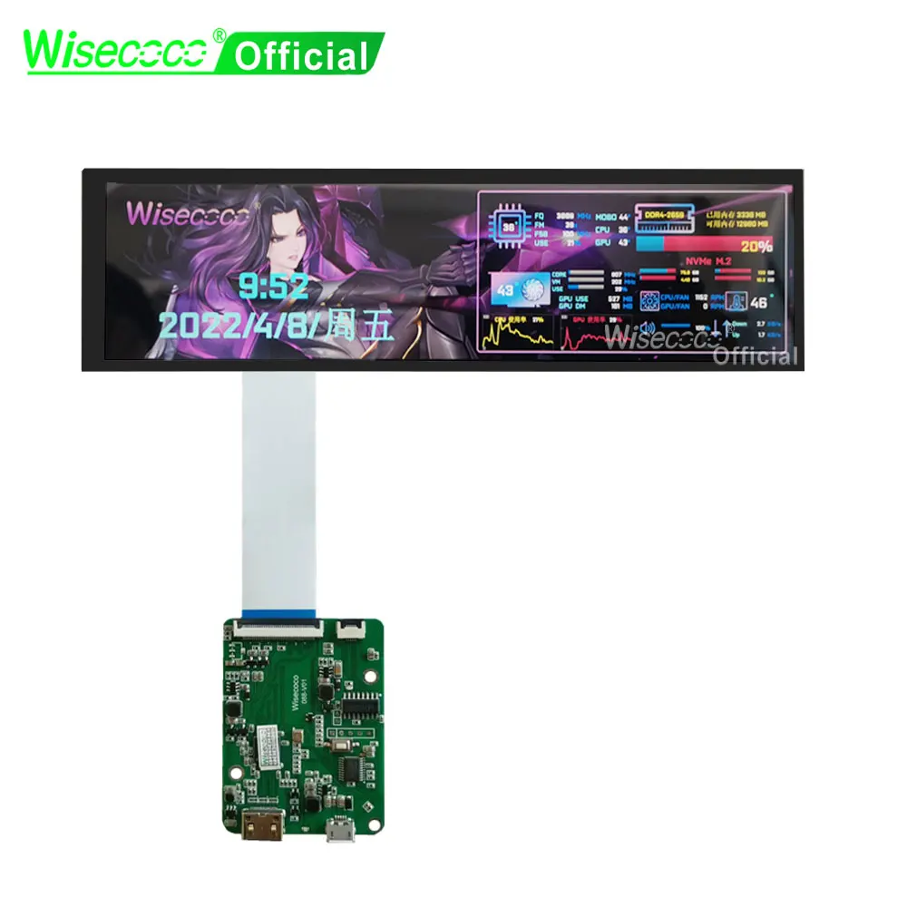 Wisecoco 8.8 Inch IPS LCD Screen 1920*480 Aida64 Display MIPI 40 Pins HSD088IPW1 Micro USB Controller Board Automotive Displays