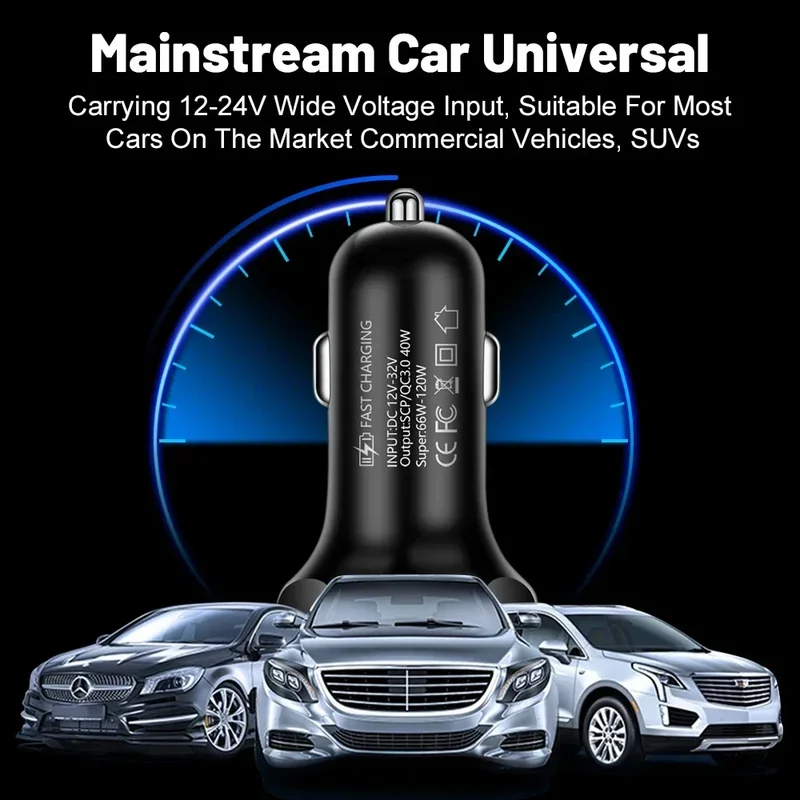 250W car charger quick charge cigarette lighter adapter 6-Port USB A USB C fast charging phone charger for iPhone Xiaomi Samsung image 4