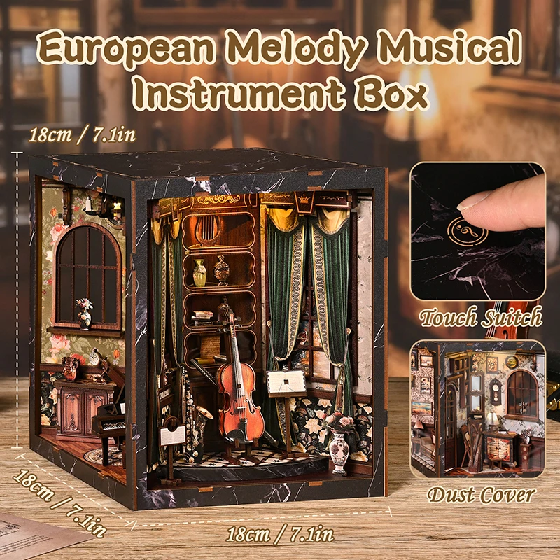 DIY European Melody Box 3D Puzzle House Creative Four-Sided Assembly Book Nook, Unique Gift for Home Decor & Collectible