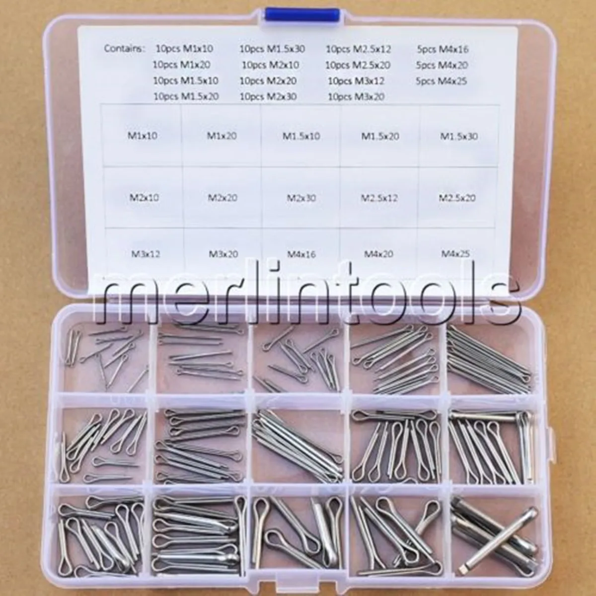 135Pcs 15 Kinds 304 Stainless Steel Split-Cotter Pins Assortment Kit 1 - 4mm