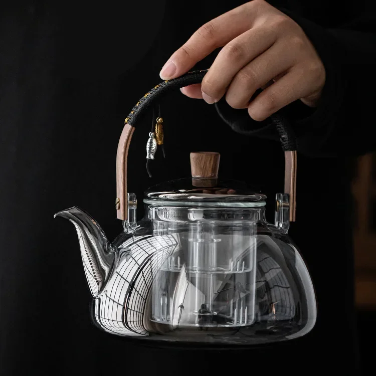 Borosilicate Heat-Resistant Glass Teapot Tea Cooker Household Steaming and Boiling Dual-Purpose Loop-Handled Teapot