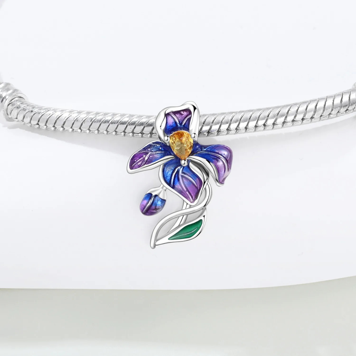 

PANPOKI 925 Sterling Silver Blue Purple Iris Flower Beads Original Pendants Bracelet Charm Jewelry Party DIY Trendy Gifts