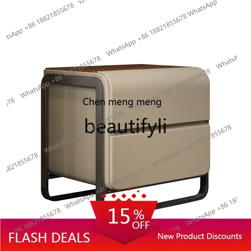 K18211Light luxury bedside table leather fashion walnut Italian modern custom bedroom storage bedside table