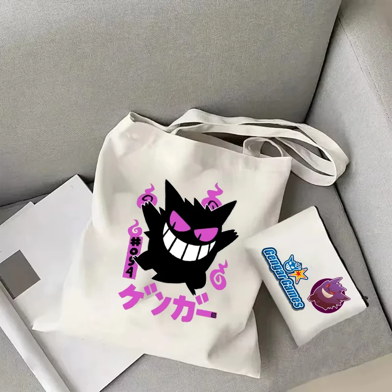 

Anime Pokemon Pikachu Canvas Shoulder Bags Psyduck Squirtle ,Ladies Casual Handbag Reusable Large Capacity Women Shopping Bags