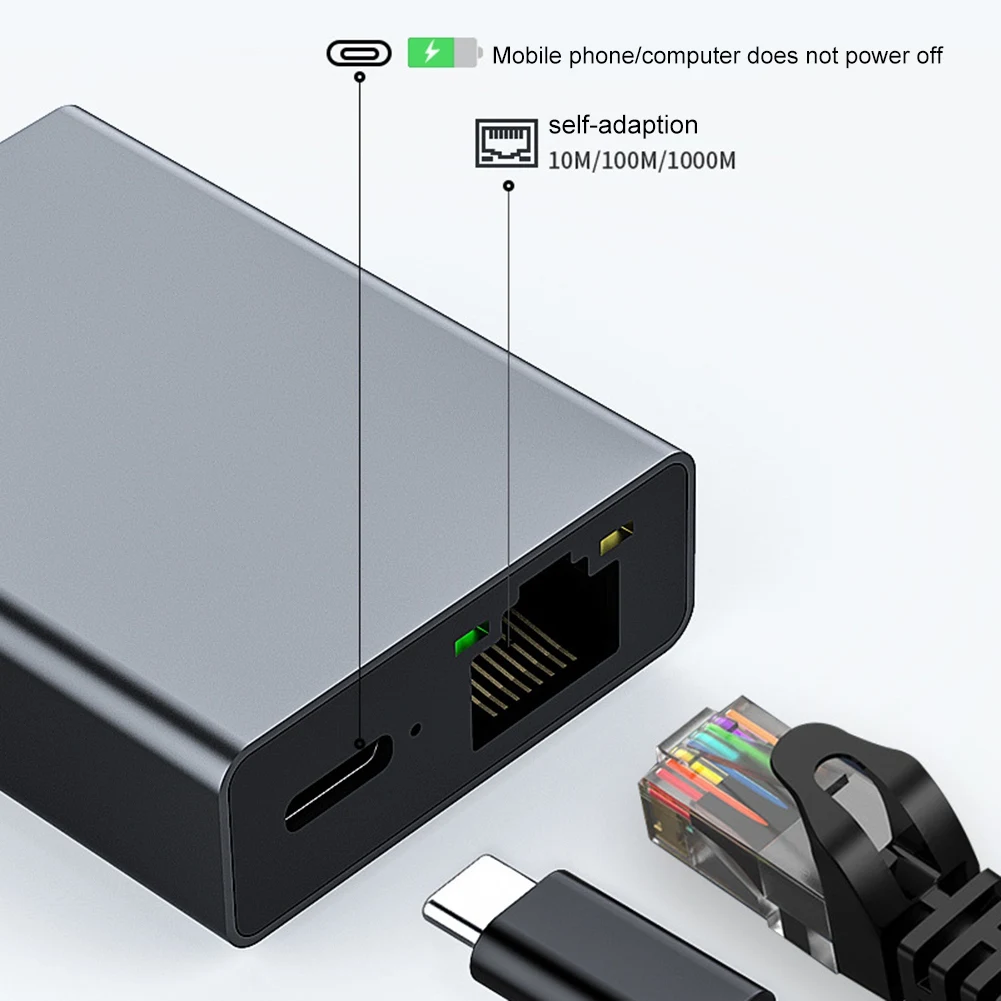FAST-1000Mbps Type-C To RJ45 Internet Cable Network Card USB Type-C To Ethernet Adapter Support PD Charging For Mobile Phone