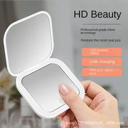 Mini Miroir de Maquillage Pliant Portable avec Lumières LED, Grossissant, Compact, de Poche, Esthétique de Voyage, Outils de Maquillage