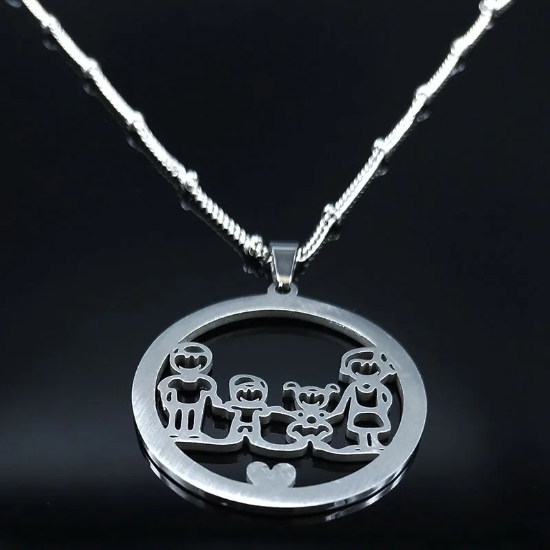 Family Boy Gril Stainless Steel Necklace for Women Silver Color Crystal Necklace Jewelry Collares Christmas Gift N03S01
