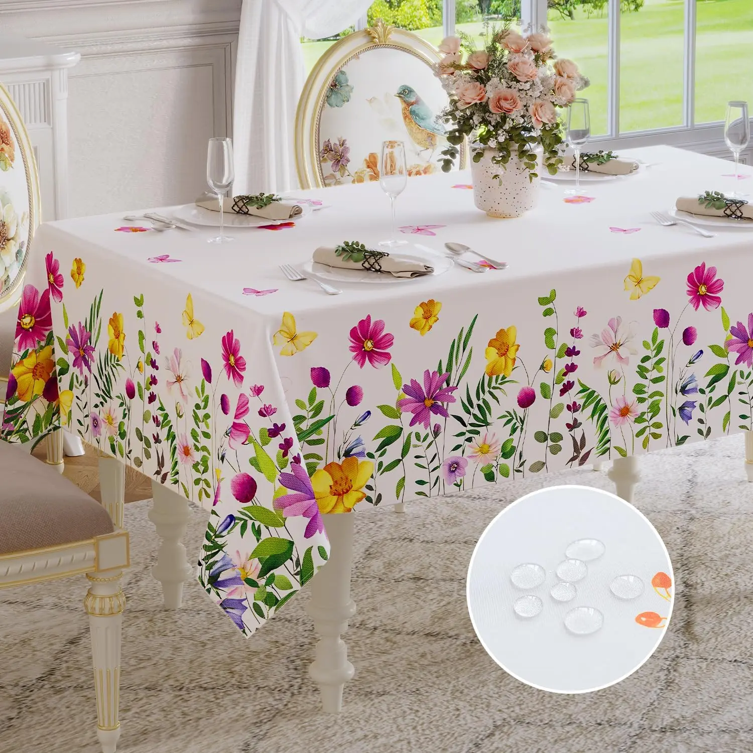 Spring Waterproof Floral Pattern Tablecloth Kitchen Dining Table Decor Washable Table Cover Outdoor Picnic Party Wedding Decor