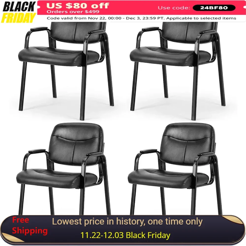 

Conference Chairs Set of 4 with Padded Arms, Lumbar Support, Leather Office Stationary Reception Side Chair, Conference Chairs