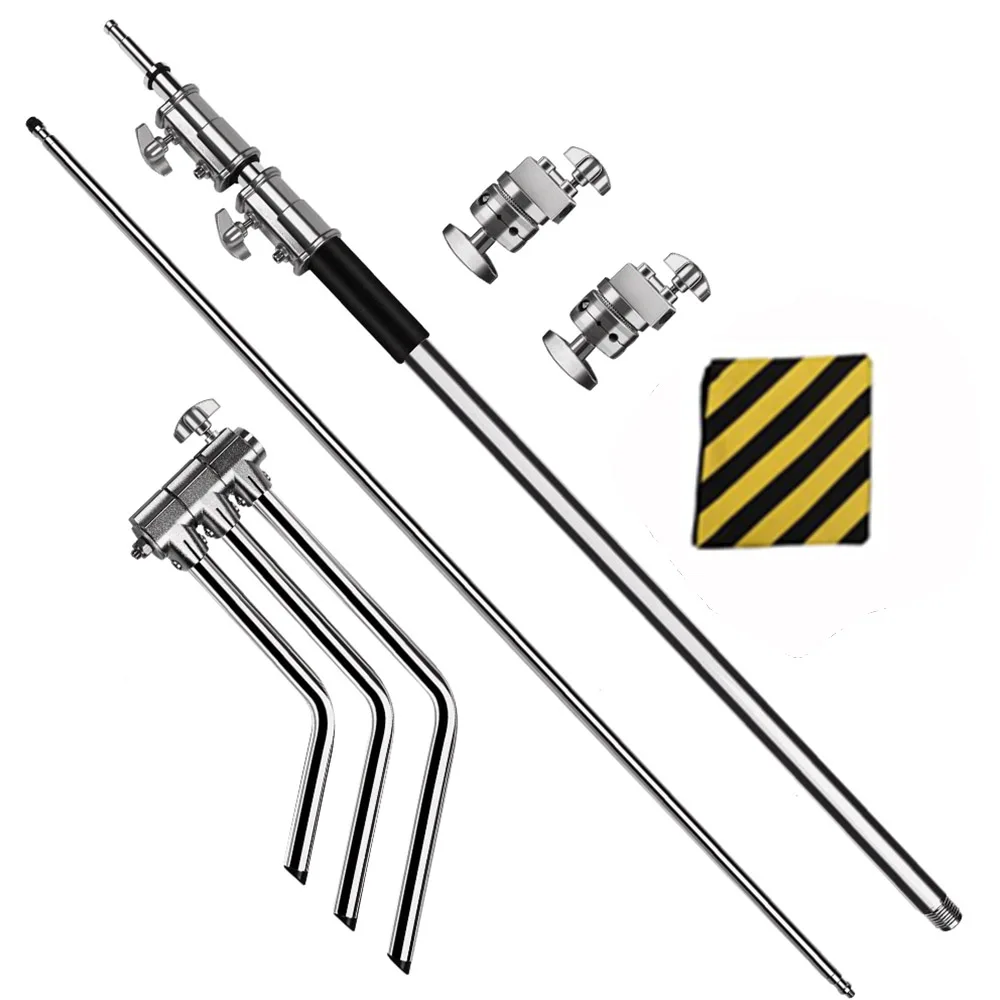 Support de photographie de Type C, 2 pièces, bras de flèche en acier inoxydable, hauteur maximale améliorée de 260cm avec un pied magique réglable