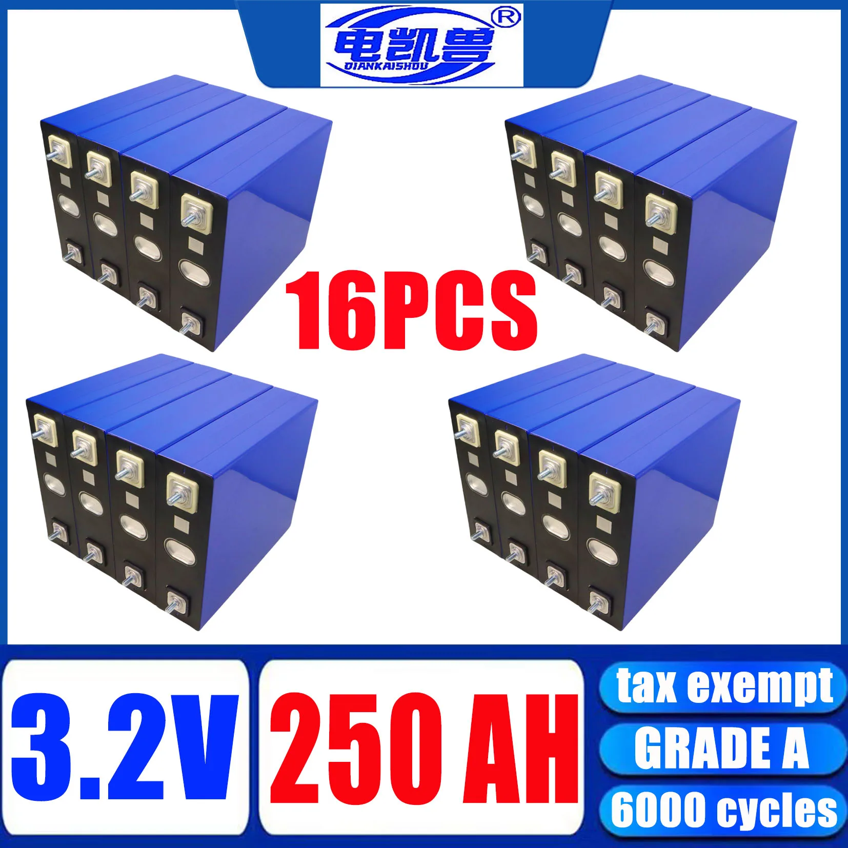 16pcs new 3.2V 250ah 240AH Lifepo4 Rechargeable Battery 3c DIY 48V Camping Car Lithium Iron Phosphate Golf Car Battery