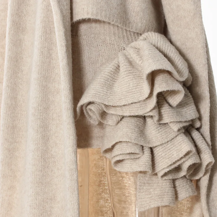 VGH Driedelige set voor dames Opstaande kraag Vest Hoge taille Gesplitste 3D-plooien Minirok met gebreid vest Jas Outfits Dames