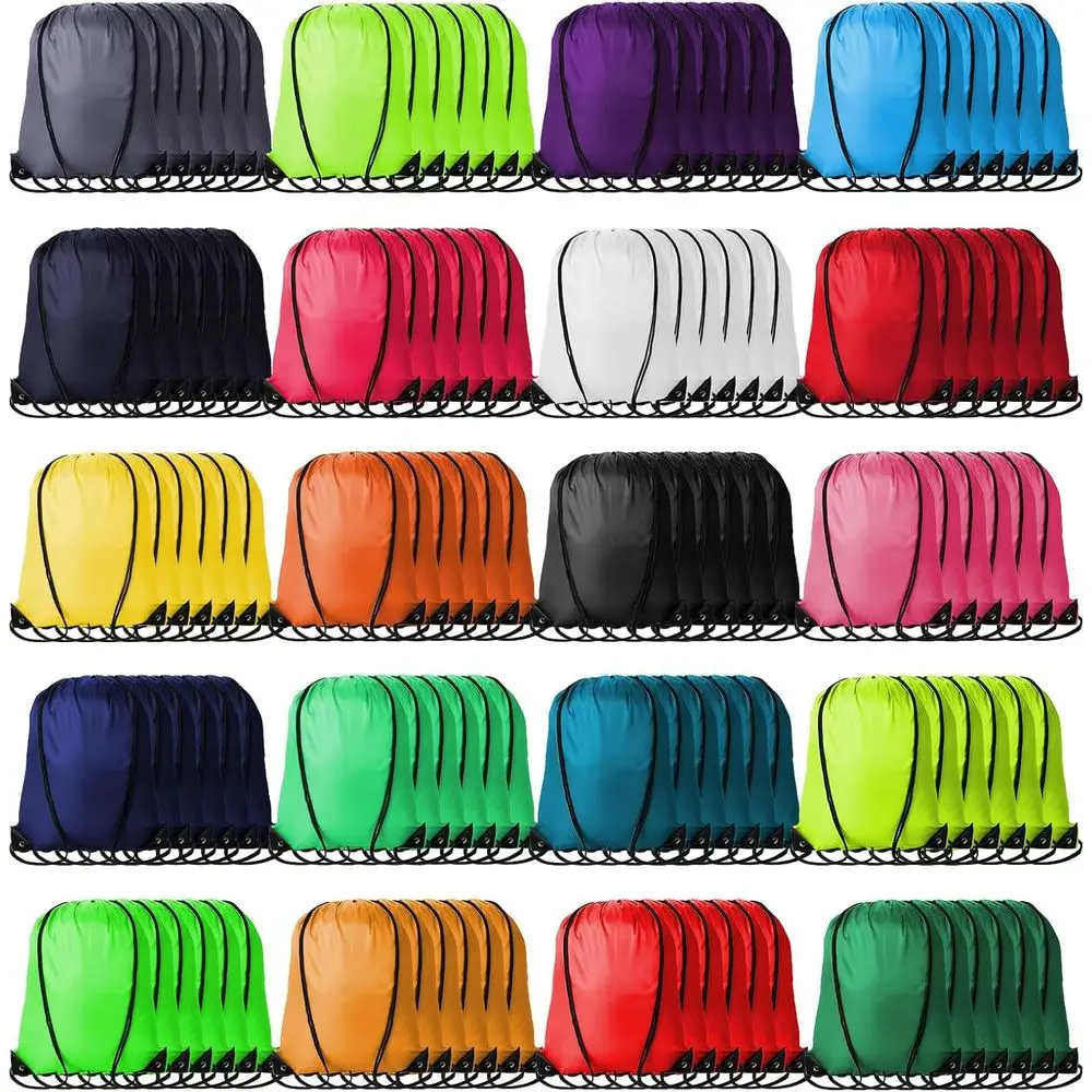 

120Pcs Bulk Polyester Drawstring Backpacks, Storage Sacks for Sports, Gym, and Parties in Assorted Colors