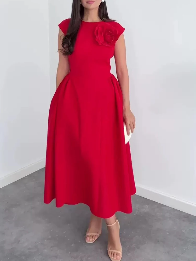 

Темпераментное платье с короткими рукавами на талии, весна-осень 2021, высококачественное платье с объемными цветами, темперамент A-word dre