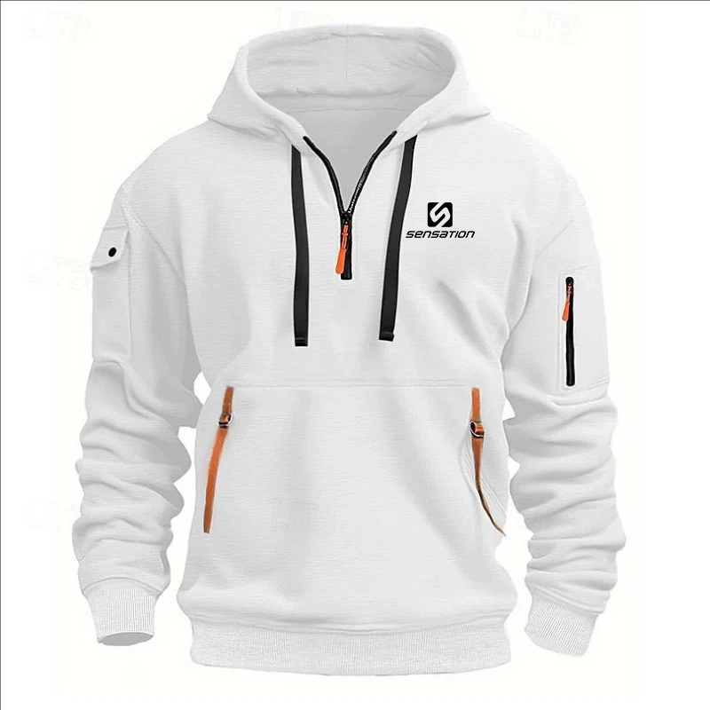 أزياء الخريف والشتاء ملابس رجالية ماركة متعددة السحاب تصميم مطبوعة هوديي البلوز عارضة فضفاض مقنعين البلوز #2