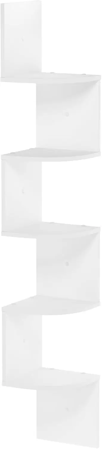 

5-Tier Wall Mount Floating Corner Shelf, White - Space-Saving Storage for Home Decor