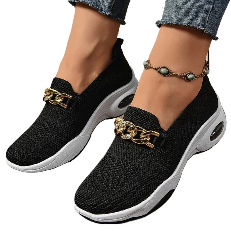 SyfIyno Women's Shoes Slip-on Women's Vulcanize Shoes Fashion Metal Decoration New Plus Size Breathable Solid Color Casual Shoes