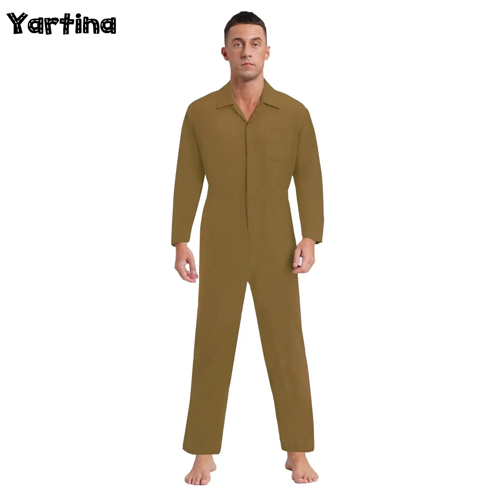 

Мужской комбинезон-ромпер для механиков, карнавальный костюм, униформа, с воротником, на молнии спереди