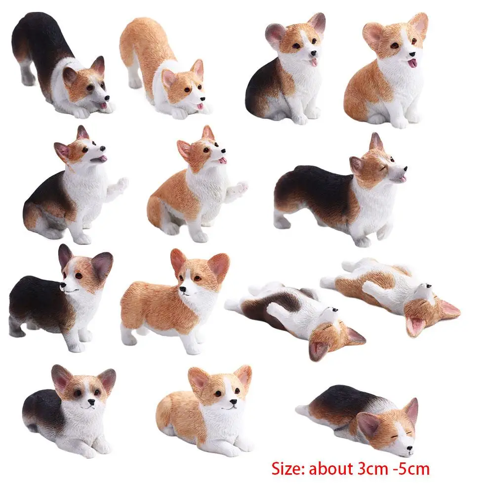 Auto Decoration Children's Gift Resin Figures Mini Animal for Kids Miniature Figurines Car Ornament Corgi Model Simulation Dog