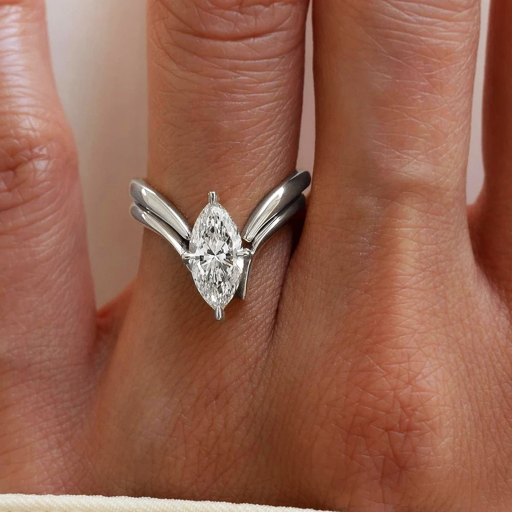 BXINY Marquise Cut Moissanite Ring Set S925 Zilveren Plaat 18K Goud voor Vrouwen GRA Gecertificeerde Lab Diamond Wedding Band geschenken Sieraden - afbeelding 1